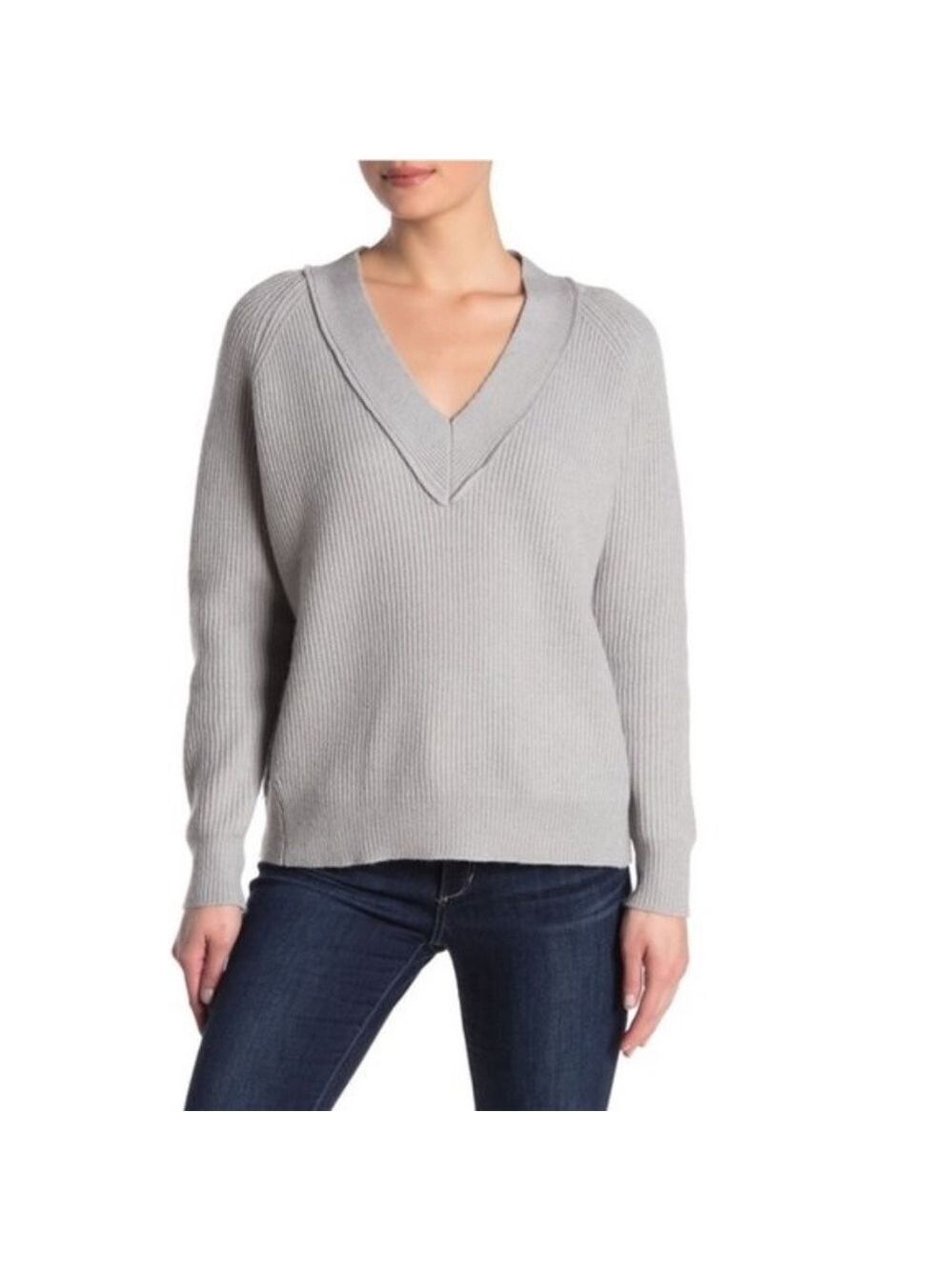 FRNCH V-Neck Rib Knit Pullover Sweater